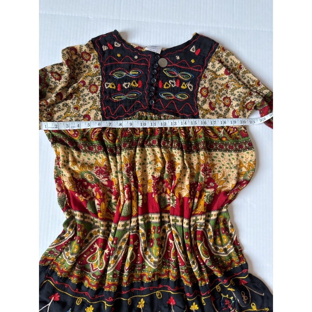 Shubham Boho Embroidered Paisley Floral Tunic Mini Dress Rayon Multicolor OS - Picture 5 of 12